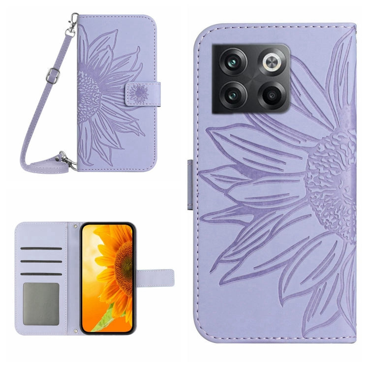 For OnePlus 10T Skin Feel Sun Flower Pattern Flip Leather Phone Case with Lanyard