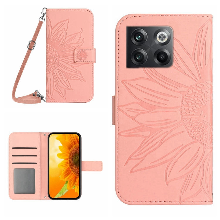 For OnePlus 10T Skin Feel Sun Flower Pattern Flip Leather Phone Case with Lanyard