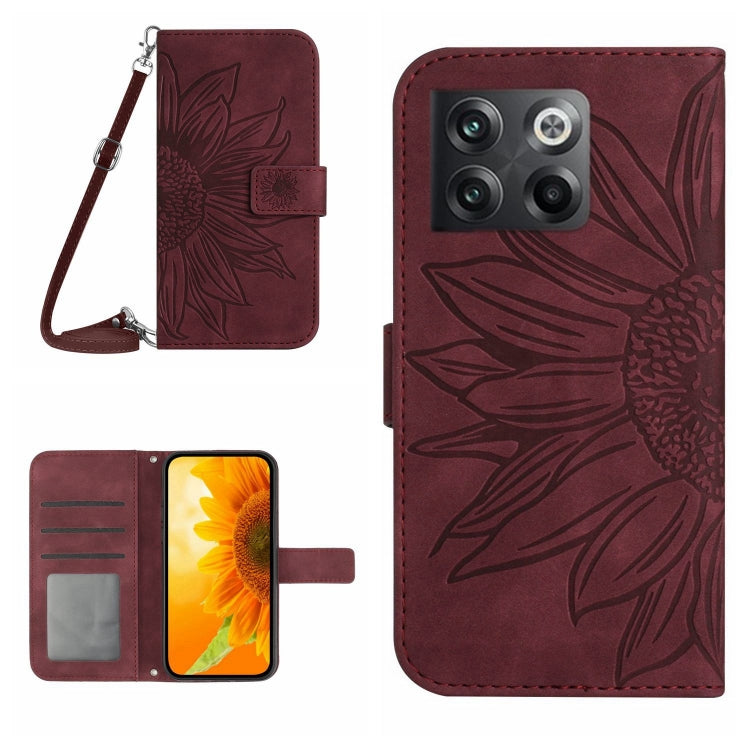 For OnePlus 10T Skin Feel Sun Flower Pattern Flip Leather Phone Case with Lanyard