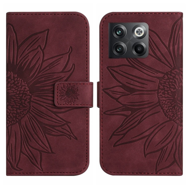 For OnePlus 10T Skin Feel Sun Flower Pattern Flip Leather Phone Case with Lanyard