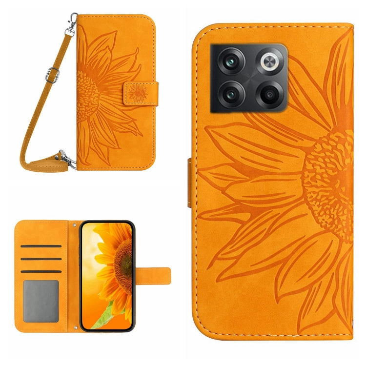 For OnePlus 10T Skin Feel Sun Flower Pattern Flip Leather Phone Case with Lanyard