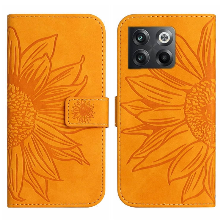 For OnePlus 10T Skin Feel Sun Flower Pattern Flip Leather Phone Case with Lanyard