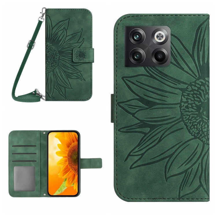 For OnePlus 10T Skin Feel Sun Flower Pattern Flip Leather Phone Case with Lanyard