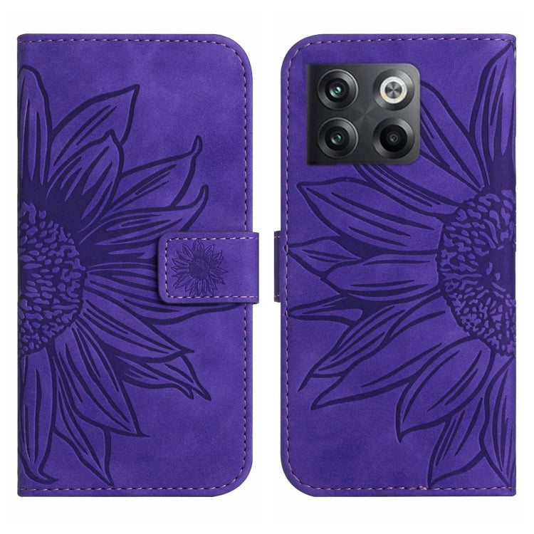 For OnePlus 10T Skin Feel Sun Flower Pattern Flip Leather Phone Case with Lanyard