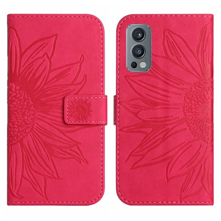 For OnePlus Nord 2 Skin Feel Sun Flower Pattern Flip Leather Phone Case with Lanyard