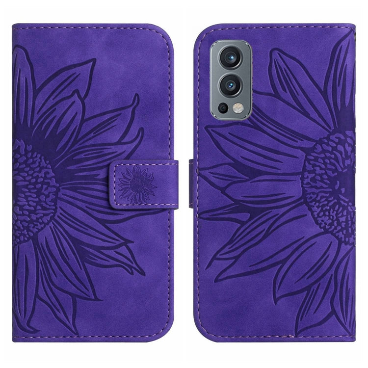 For OnePlus Nord 2 Skin Feel Sun Flower Pattern Flip Leather Phone Case with Lanyard