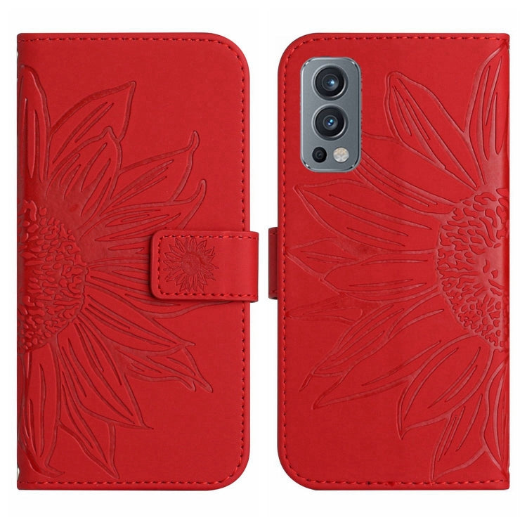 For OnePlus Nord 2T Skin Feel Sun Flower Pattern Flip Leather Phone Case with Lanyard