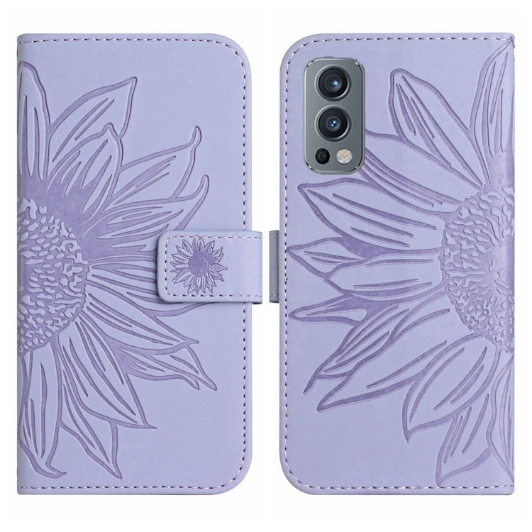 For OnePlus Nord 2T Skin Feel Sun Flower Pattern Flip Leather Phone Case with Lanyard