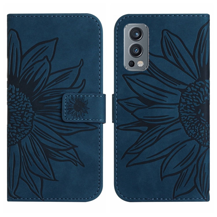 For OnePlus Nord 2T Skin Feel Sun Flower Pattern Flip Leather Phone Case with Lanyard