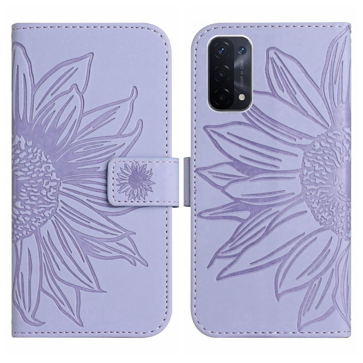 For OnePlus Nord N200 Skin Feel Sun Flower Pattern Flip Leather Phone Case with Lanyard