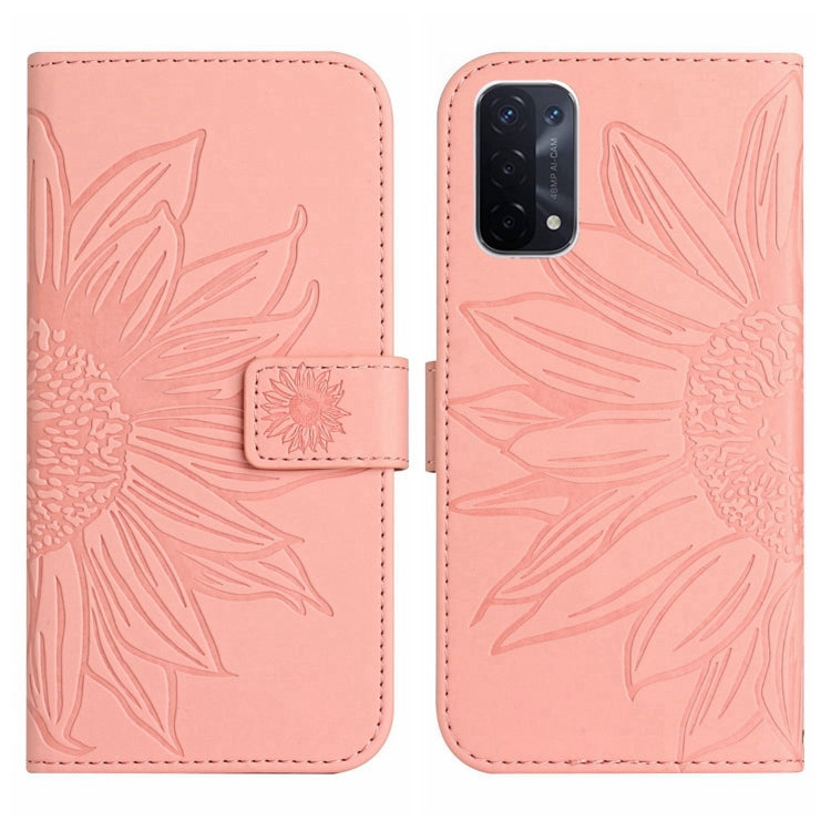 For OnePlus Nord N200 Skin Feel Sun Flower Pattern Flip Leather Phone Case with Lanyard