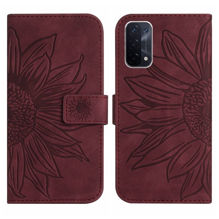 For OnePlus Nord N200 Skin Feel Sun Flower Pattern Flip Leather Phone Case with Lanyard