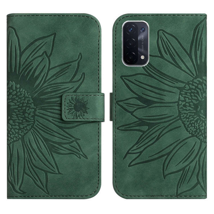 For OnePlus Nord N200 Skin Feel Sun Flower Pattern Flip Leather Phone Case with Lanyard