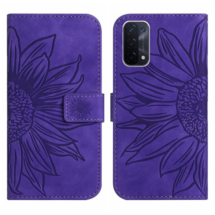 For OnePlus Nord N200 Skin Feel Sun Flower Pattern Flip Leather Phone Case with Lanyard