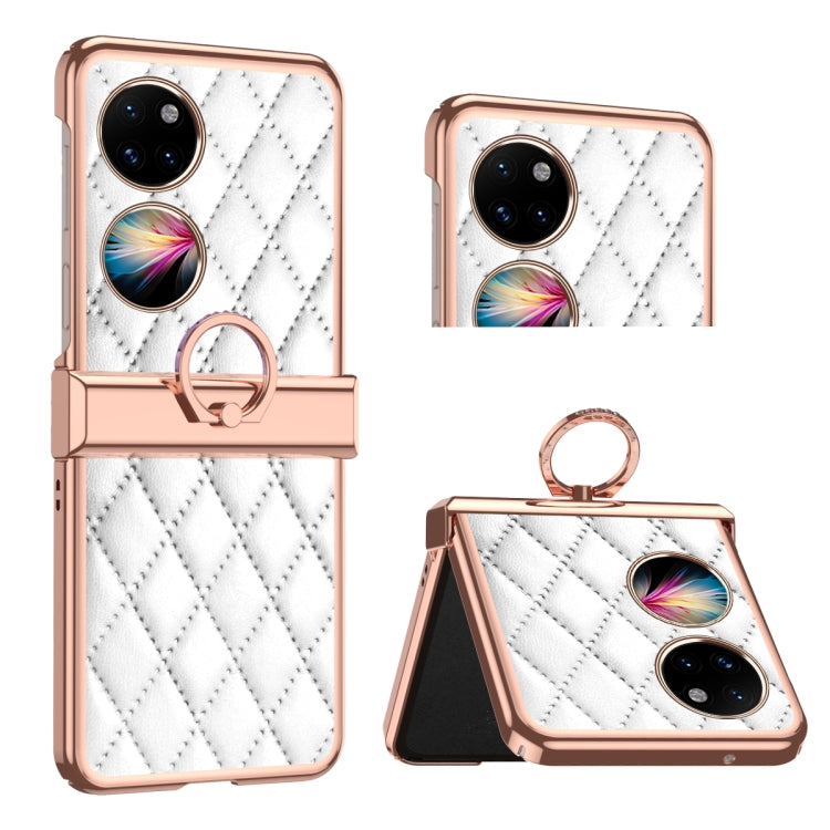 For Huawei P50 Pocket Grid Leather Pattern Electroplating Frame Folding Phone Case