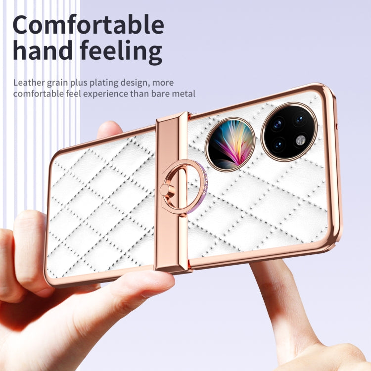 For Huawei P50 Pocket Grid Leather Pattern Electroplating Frame Folding Phone Case
