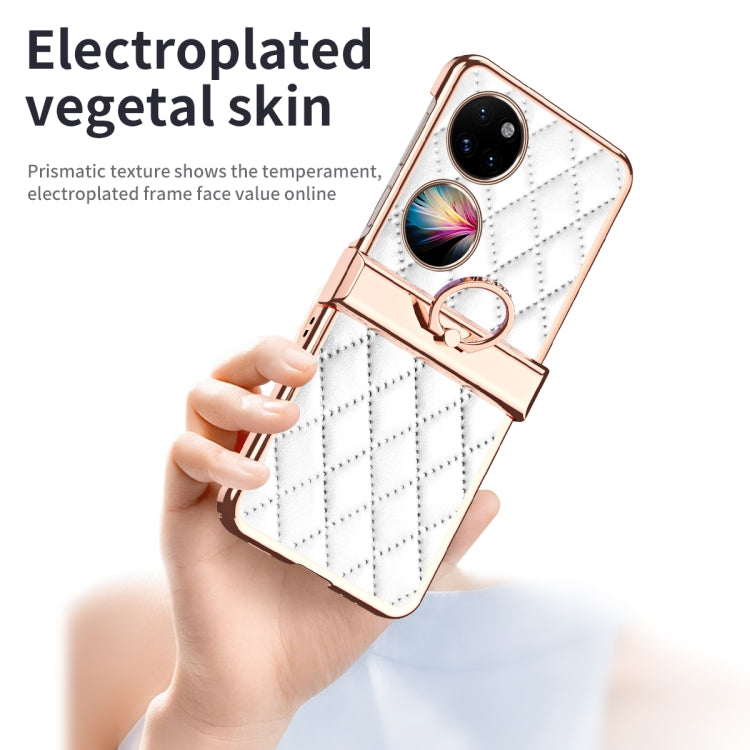 For Huawei P50 Pocket Grid Leather Pattern Electroplating Frame Folding Phone Case