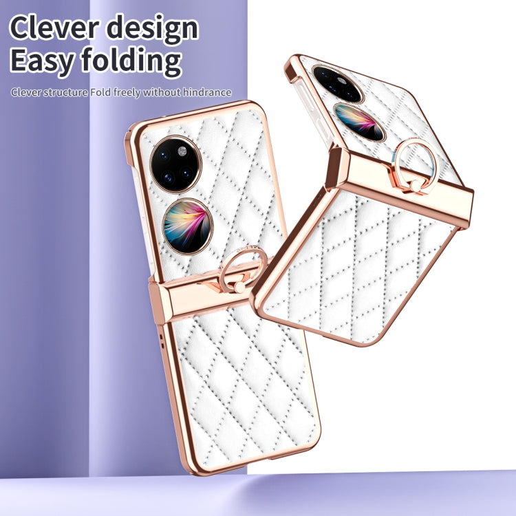 For Huawei P50 Pocket Grid Leather Pattern Electroplating Frame Folding Phone Case