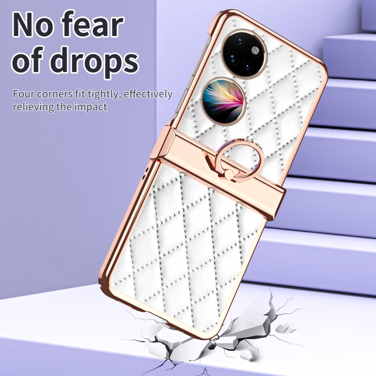 For Huawei P50 Pocket Grid Leather Pattern Electroplating Frame Folding Phone Case