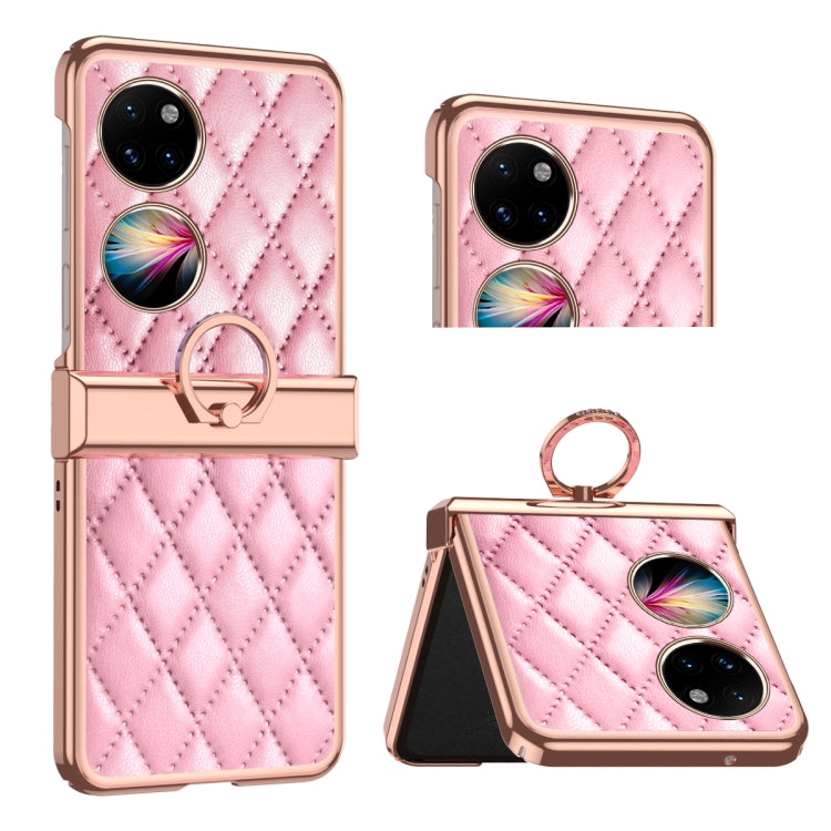 For Huawei P50 Pocket Grid Leather Pattern Electroplating Frame Folding Phone Case