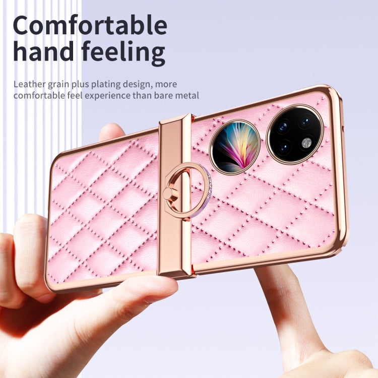 For Huawei P50 Pocket Grid Leather Pattern Electroplating Frame Folding Phone Case