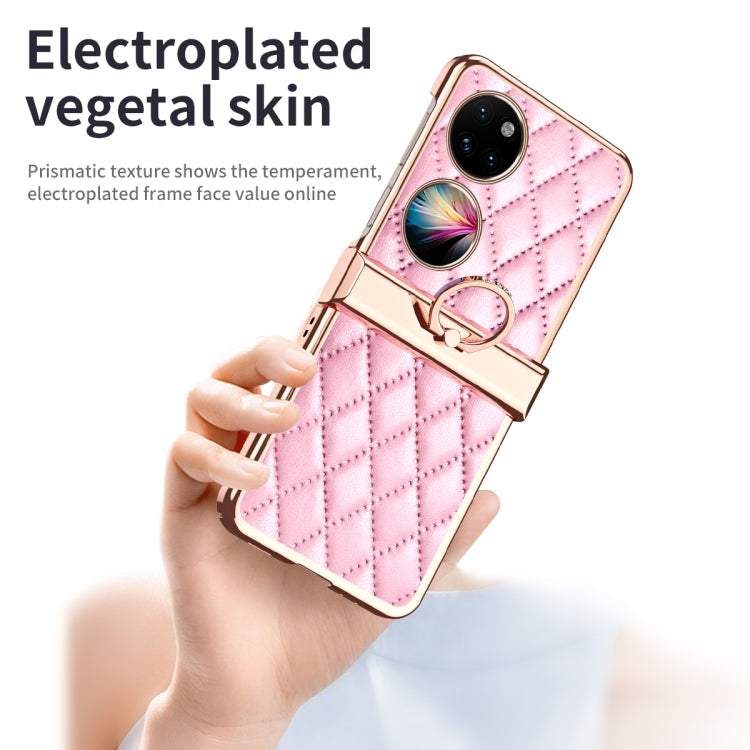 For Huawei P50 Pocket Grid Leather Pattern Electroplating Frame Folding Phone Case