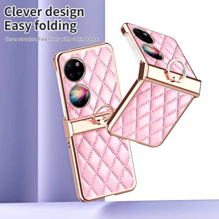 For Huawei P50 Pocket Grid Leather Pattern Electroplating Frame Folding Phone Case