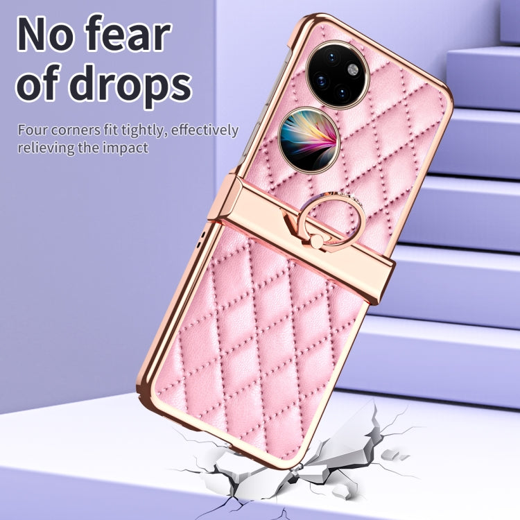 For Huawei P50 Pocket Grid Leather Pattern Electroplating Frame Folding Phone Case