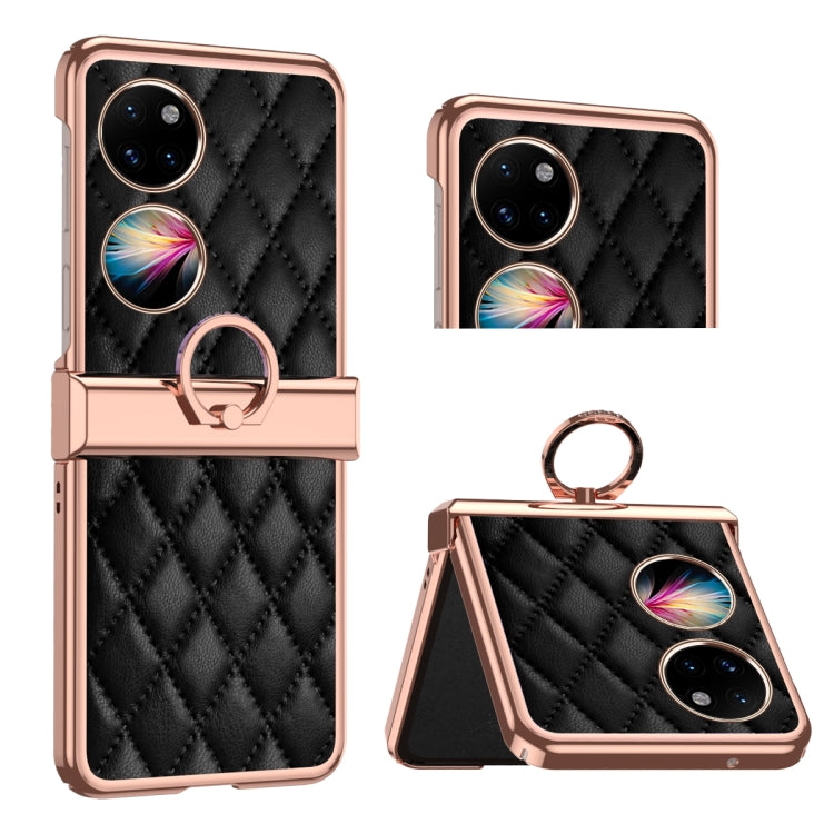 For Huawei P50 Pocket Grid Leather Pattern Electroplating Frame Folding Phone Case