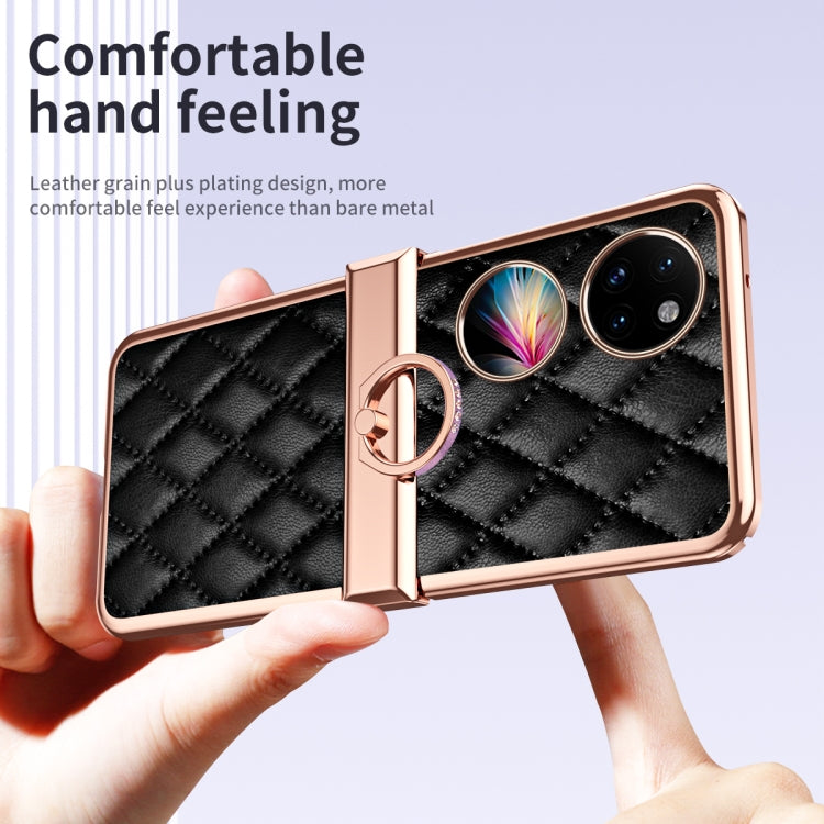 For Huawei P50 Pocket Grid Leather Pattern Electroplating Frame Folding Phone Case