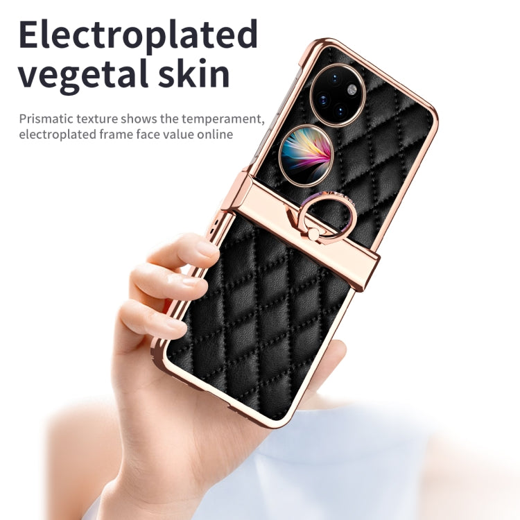 For Huawei P50 Pocket Grid Leather Pattern Electroplating Frame Folding Phone Case