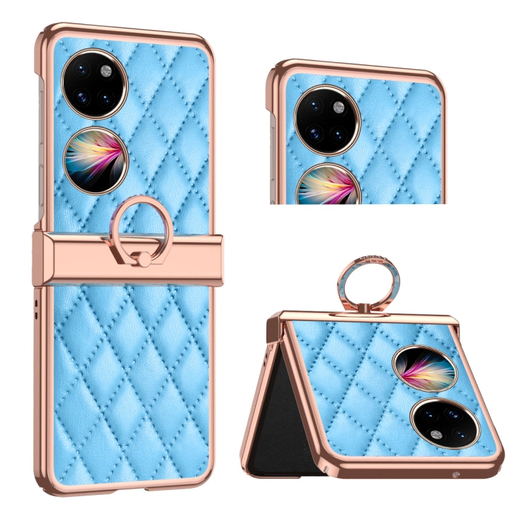 For Huawei P50 Pocket Grid Leather Pattern Electroplating Frame Folding Phone Case