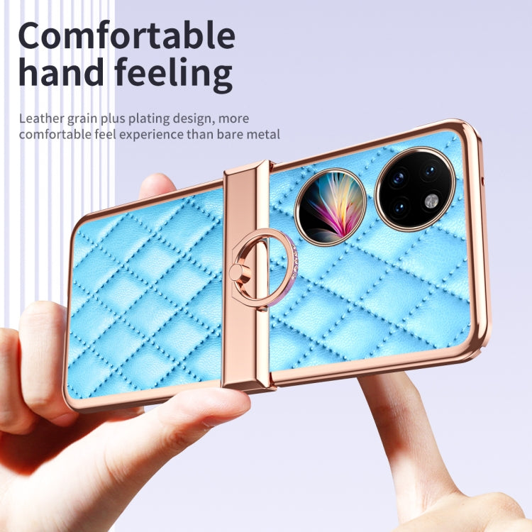 For Huawei P50 Pocket Grid Leather Pattern Electroplating Frame Folding Phone Case