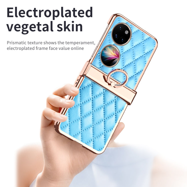 For Huawei P50 Pocket Grid Leather Pattern Electroplating Frame Folding Phone Case