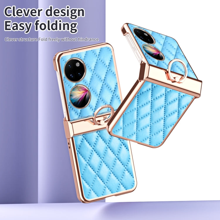 For Huawei P50 Pocket Grid Leather Pattern Electroplating Frame Folding Phone Case