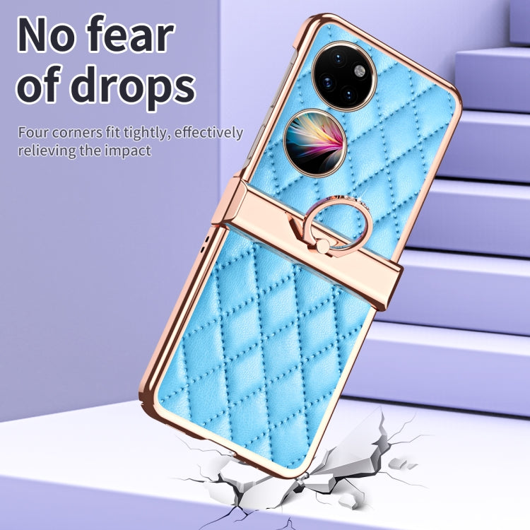 For Huawei P50 Pocket Grid Leather Pattern Electroplating Frame Folding Phone Case