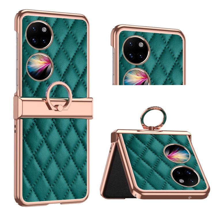 For Huawei P50 Pocket Grid Leather Pattern Electroplating Frame Folding Phone Case