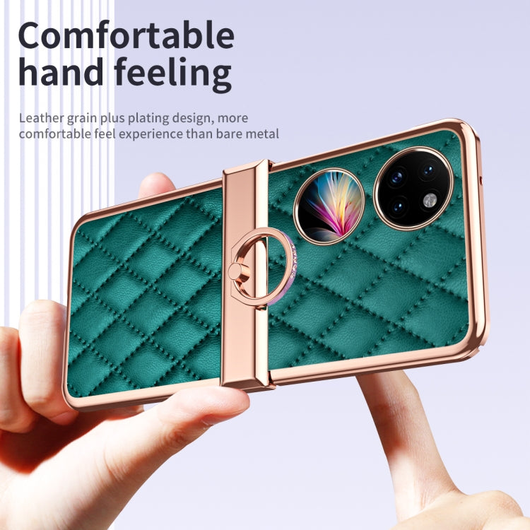 For Huawei P50 Pocket Grid Leather Pattern Electroplating Frame Folding Phone Case