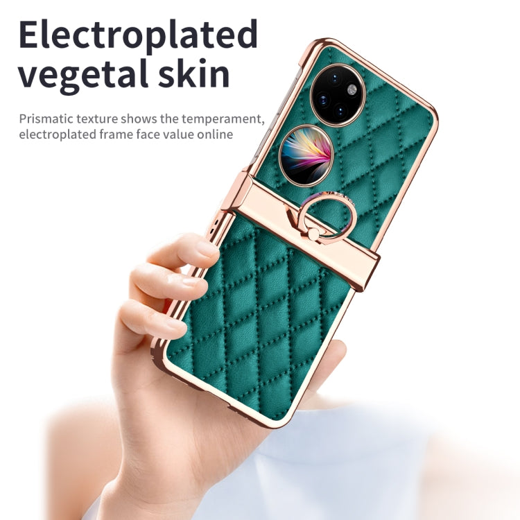 For Huawei P50 Pocket Grid Leather Pattern Electroplating Frame Folding Phone Case