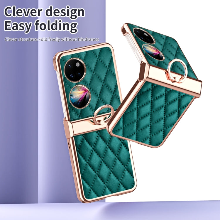 For Huawei P50 Pocket Grid Leather Pattern Electroplating Frame Folding Phone Case