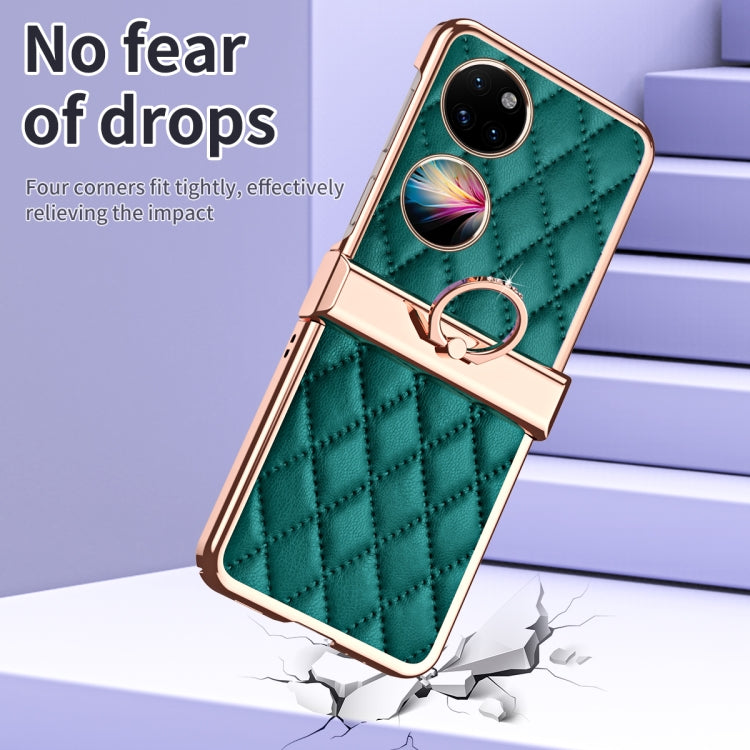 For Huawei P50 Pocket Grid Leather Pattern Electroplating Frame Folding Phone Case