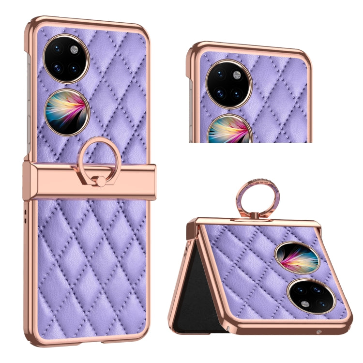 For Huawei P50 Pocket Grid Leather Pattern Electroplating Frame Folding Phone Case