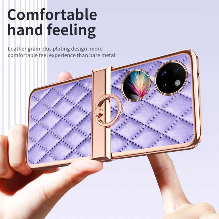 For Huawei P50 Pocket Grid Leather Pattern Electroplating Frame Folding Phone Case