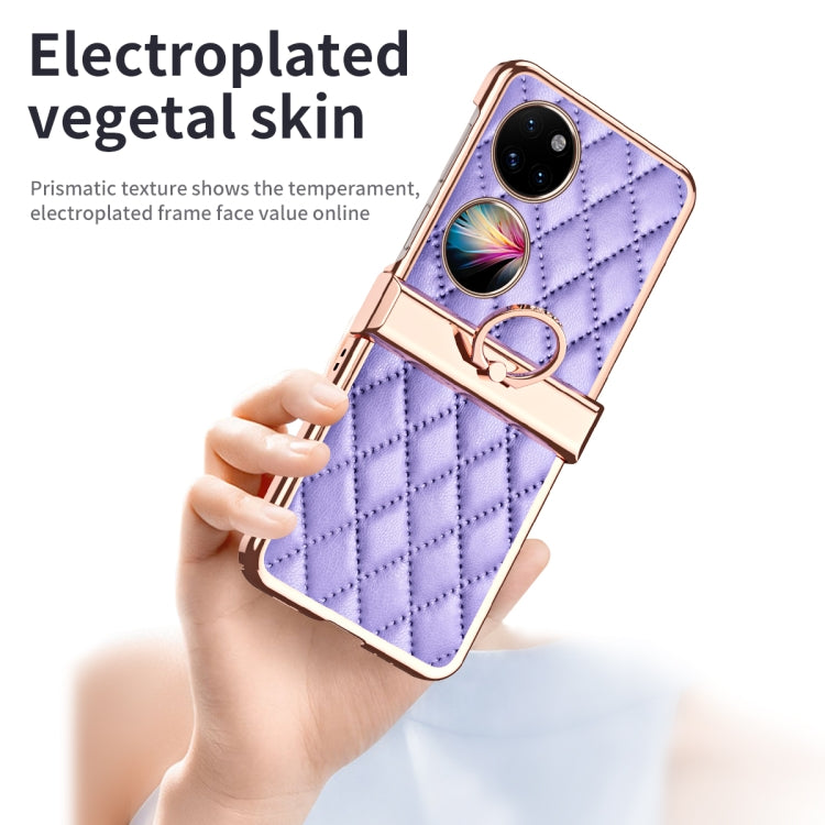 For Huawei P50 Pocket Grid Leather Pattern Electroplating Frame Folding Phone Case