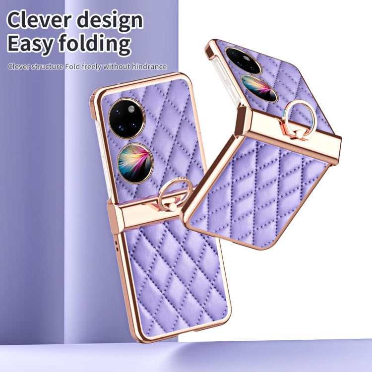 For Huawei P50 Pocket Grid Leather Pattern Electroplating Frame Folding Phone Case