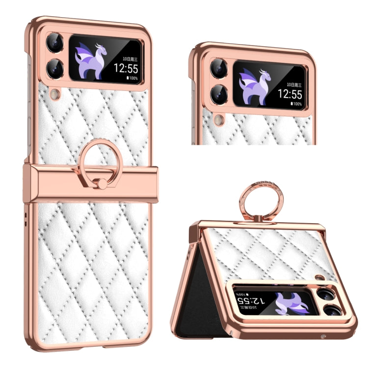 For Samsung Galaxy Z Flip3 5G Grid Leather Pattern Electroplating Frame Folding Phone Case