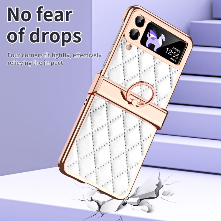 For Samsung Galaxy Z Flip3 5G Grid Leather Pattern Electroplating Frame Folding Phone Case