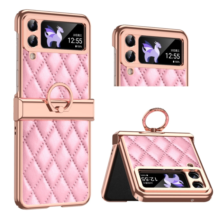 For Samsung Galaxy Z Flip3 5G Grid Leather Pattern Electroplating Frame Folding Phone Case