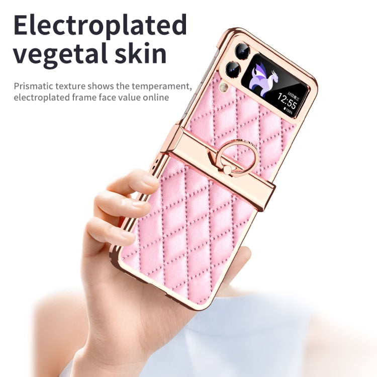 For Samsung Galaxy Z Flip3 5G Grid Leather Pattern Electroplating Frame Folding Phone Case