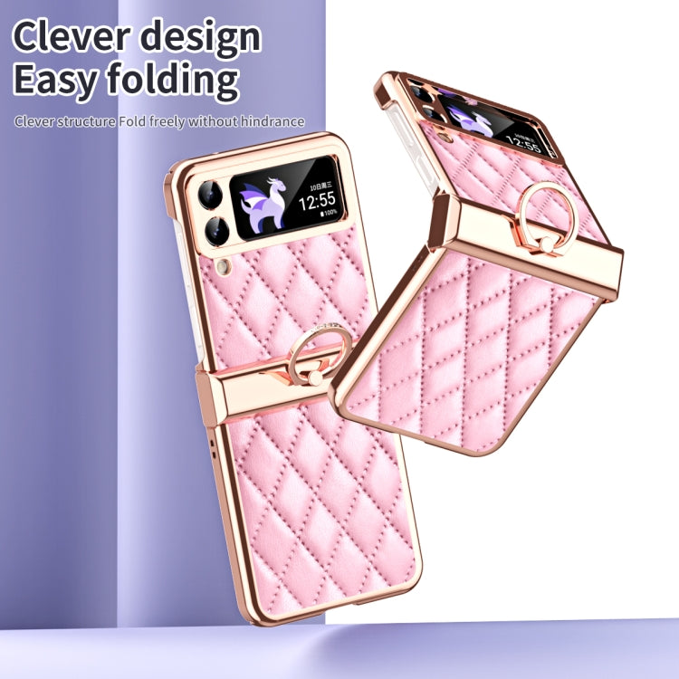 For Samsung Galaxy Z Flip3 5G Grid Leather Pattern Electroplating Frame Folding Phone Case